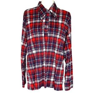 Vintage‎ Kings Road Sears Plaid Shirt Mens XL Red Blue 70s Arnel Triacetate Top
